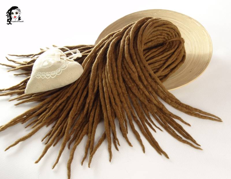 Merinowolle Dreadlocks Doppelseitige Haarverlängerung in Zimt-Hellbraun von Etsy - ElloshopDreads