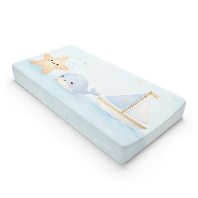 Nautical Nursery Changing Pad Cover | Whale & Starfish Sailboat Ocean Print, Watercolor Baby Mat von Etsy - EmberEdenStudio