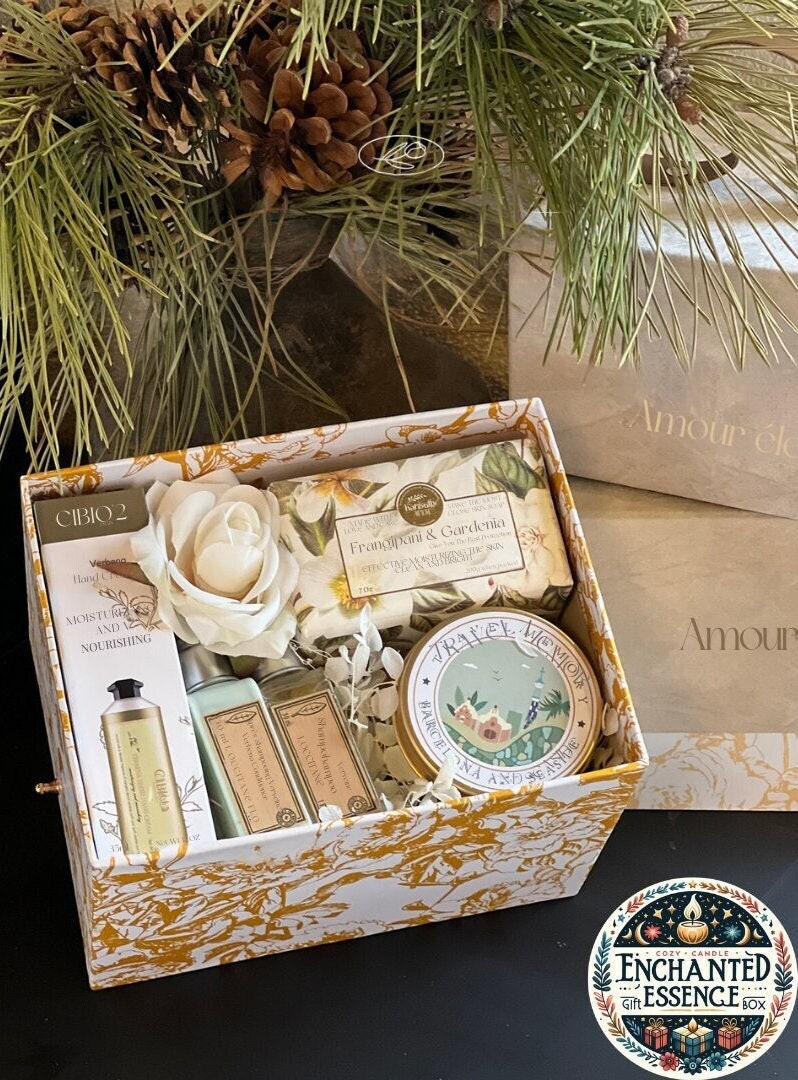 Bade Geschenkbox-Set Mit Handgemachter Seife & Kerze | Spa Entspannung Geschenk Box Set Für Sie Self Care Aromatherapie Bad Geschenkbox von Etsy - EnchantedEssenceInc