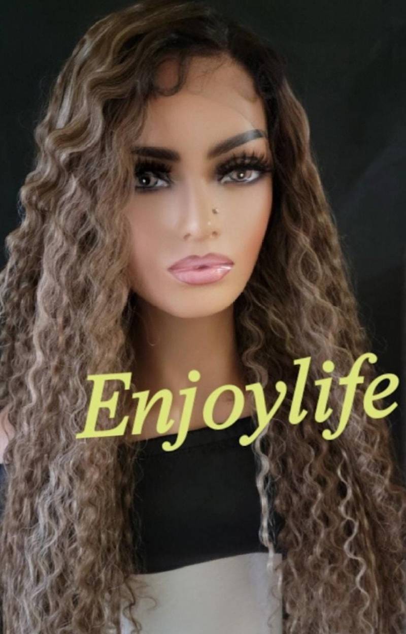Braun Blonde Hervorgehobene Gewellte Spitze Vorne H.d Perücke von Etsy - Enjoylifewigs
