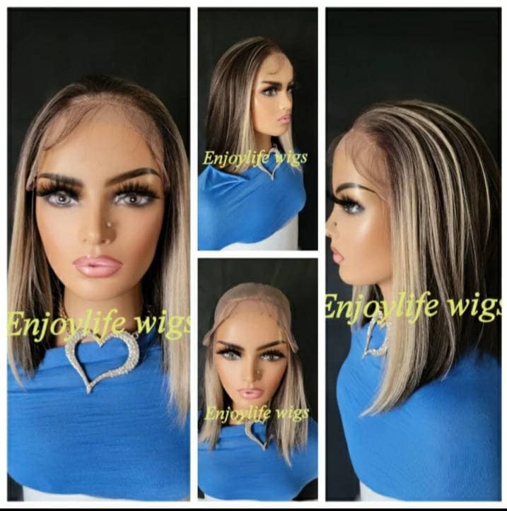 Braune Freepart Blonde Strähne H.d Transparente Spitze Vorne Bob Perücke Mit Verstellbaren Trägern von Etsy - Enjoylifewigs