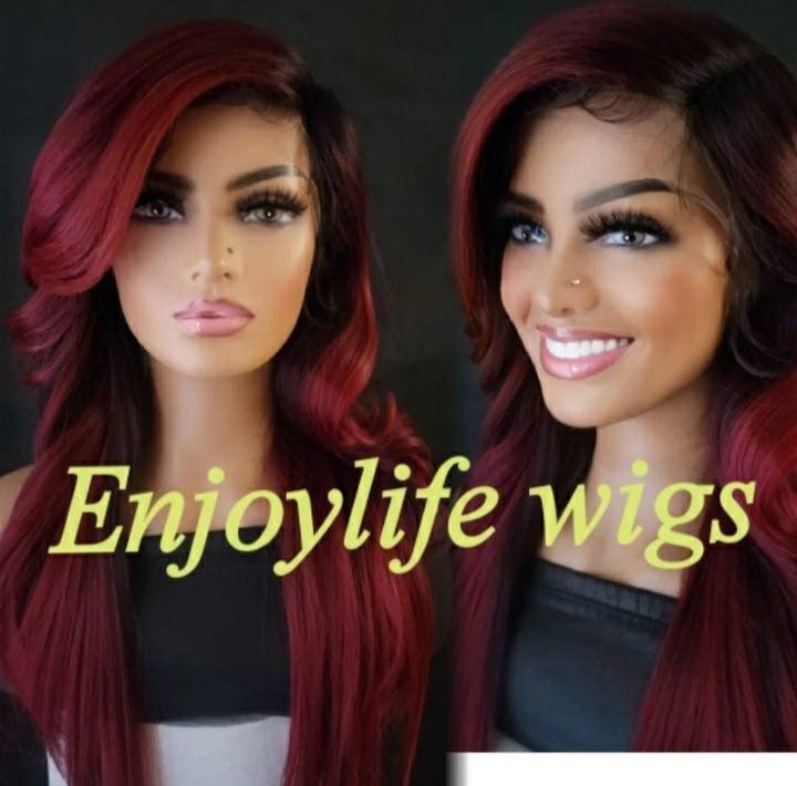 Burgundy Rot Balaylage Schwarz Hervorgehoben H.d Ombre Wellige Lace Front Perücke von Etsy - Enjoylifewigs