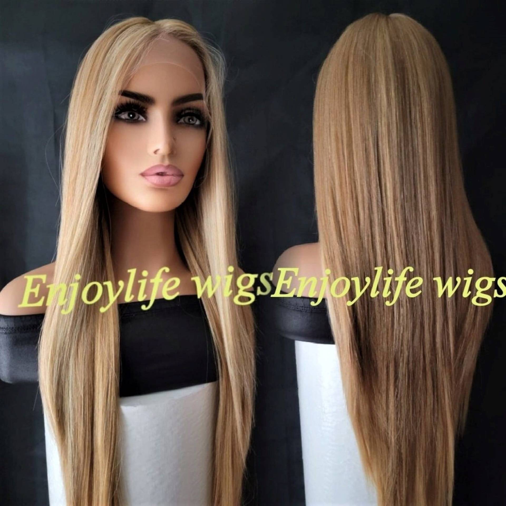 Dreifach Gold Crush Gerade Blonde Spitze Vorne Perücke Mit Balayage Honig Highlights von Etsy - Enjoylifewigs