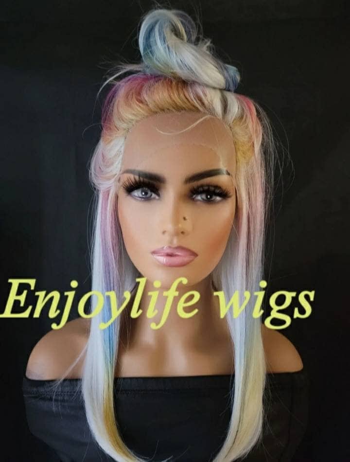Lange H.d Spitzenfront Silberblonde Regenbogen Hervorgehobene Traum Bob Perücke von Etsy - Enjoylifewigs