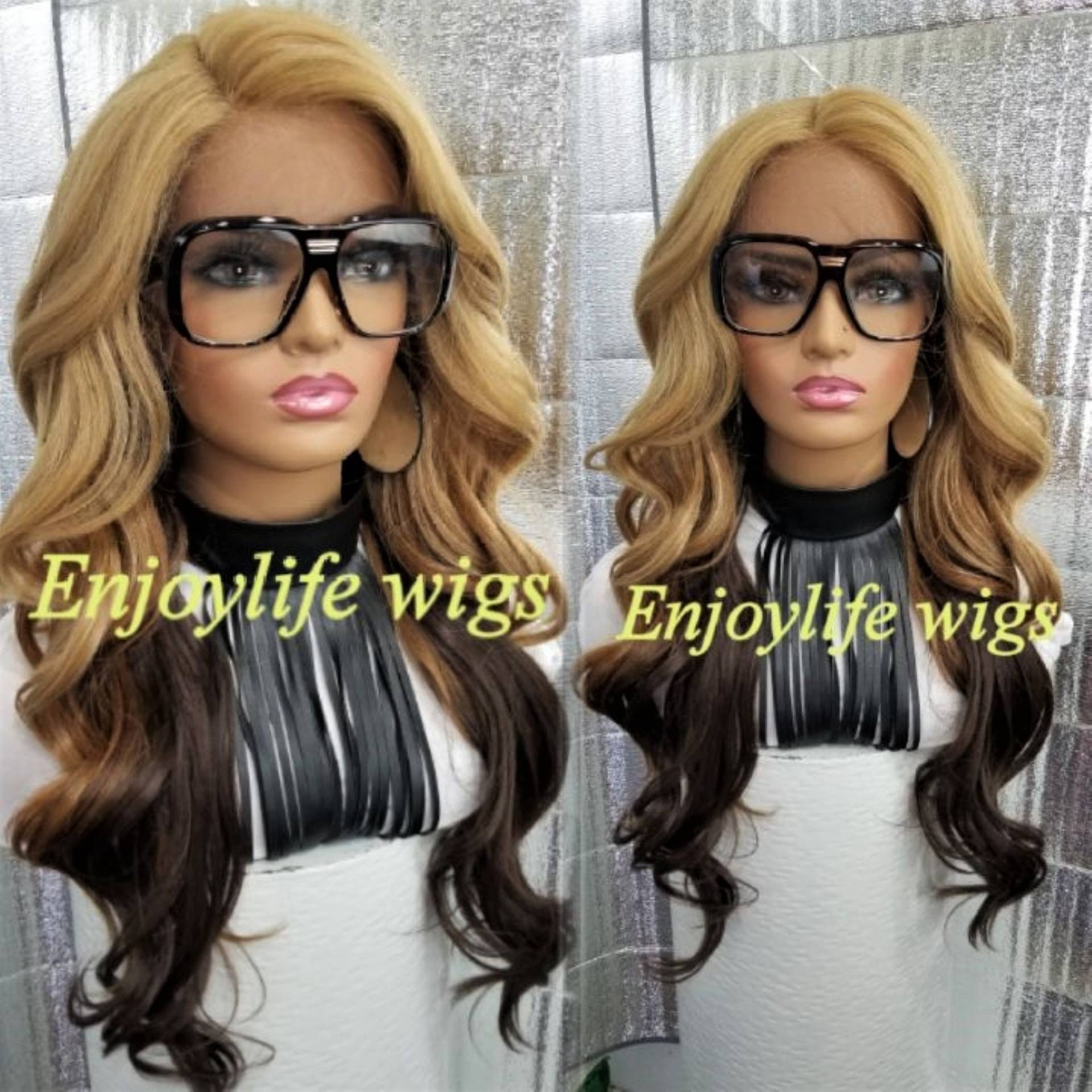 Wellige Blonde Braune Boden Balaylage Ombre Goldene Spitze Vordere Perücke von Etsy - Enjoylifewigs