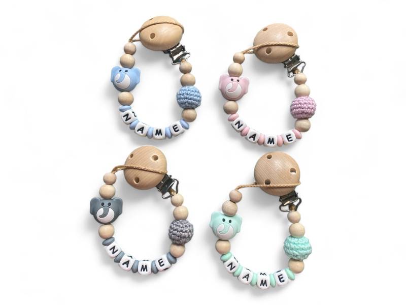 Nuckelkette Schnullerkette Elefant Mit Namen Und Häkelperle Nuckelkette Schnullerkette Elefant Mit Namen Und Häkelperle von Etsy - EulenshopVonBiene