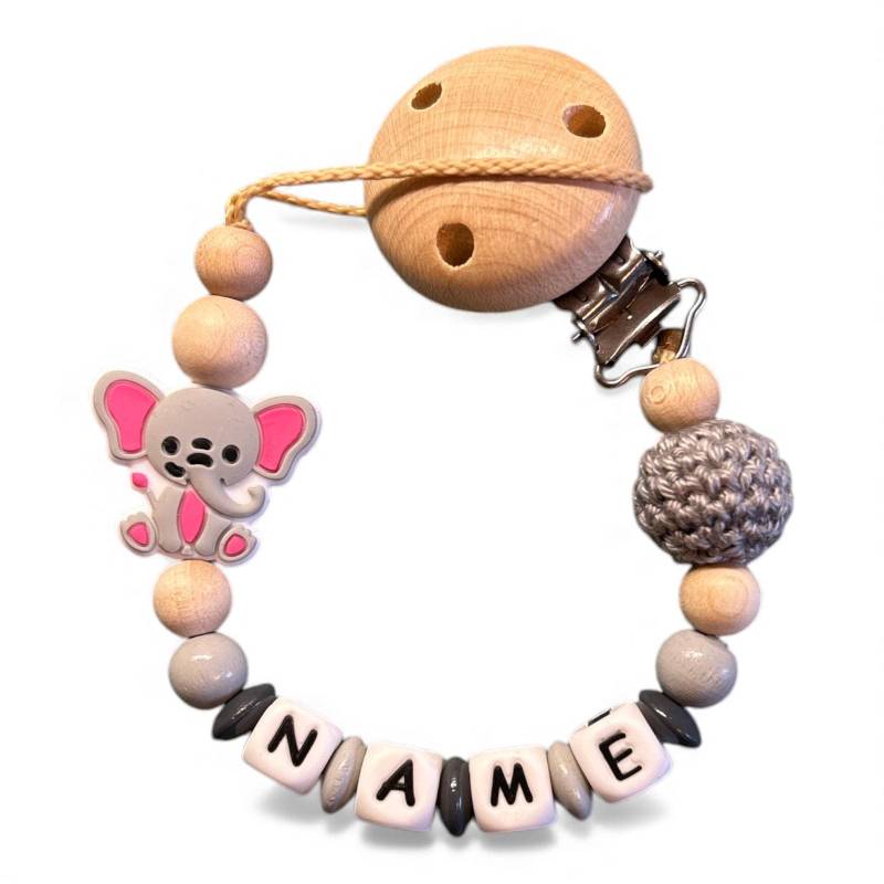 Nuckelkette Schnullerkette Elefant Mit Namen Und Häkelperle Nuckelkette Schnullerkette Elefant Mit Namen Und Häkelperle von Etsy - EulenshopVonBiene