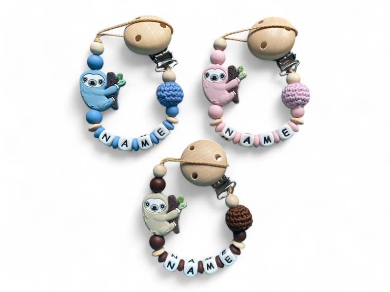 Nuckelkette Schnullerkette Faultier Mit Namen in Silikonbuchstaben Und Häkelperle von Etsy - EulenshopVonBiene