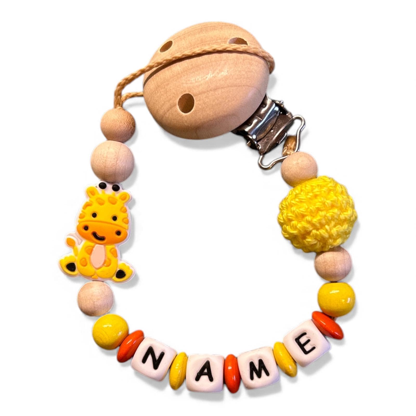 Nuckelkette Schnullerkette Giraffe Mit Namen Und Häkelperle Nuckelkette Schnullerkette Giraffe Mit Namen Und Häkelperle von Etsy - EulenshopVonBiene