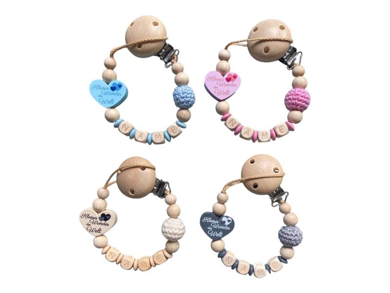 Nuckelkette Schnullerkette Herz Kleines Wunder Der Welt Mit Namen in Holzbuchstaben Und Häkelperle von Etsy - EulenshopVonBiene