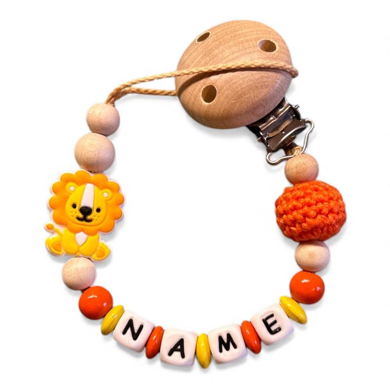 Nuckelkette Schnullerkette Löwe Mit Namen Und Häkelperle Nuckelkette Schnullerkette Löwe Mit Namen Und Häkelperle von Etsy - EulenshopVonBiene
