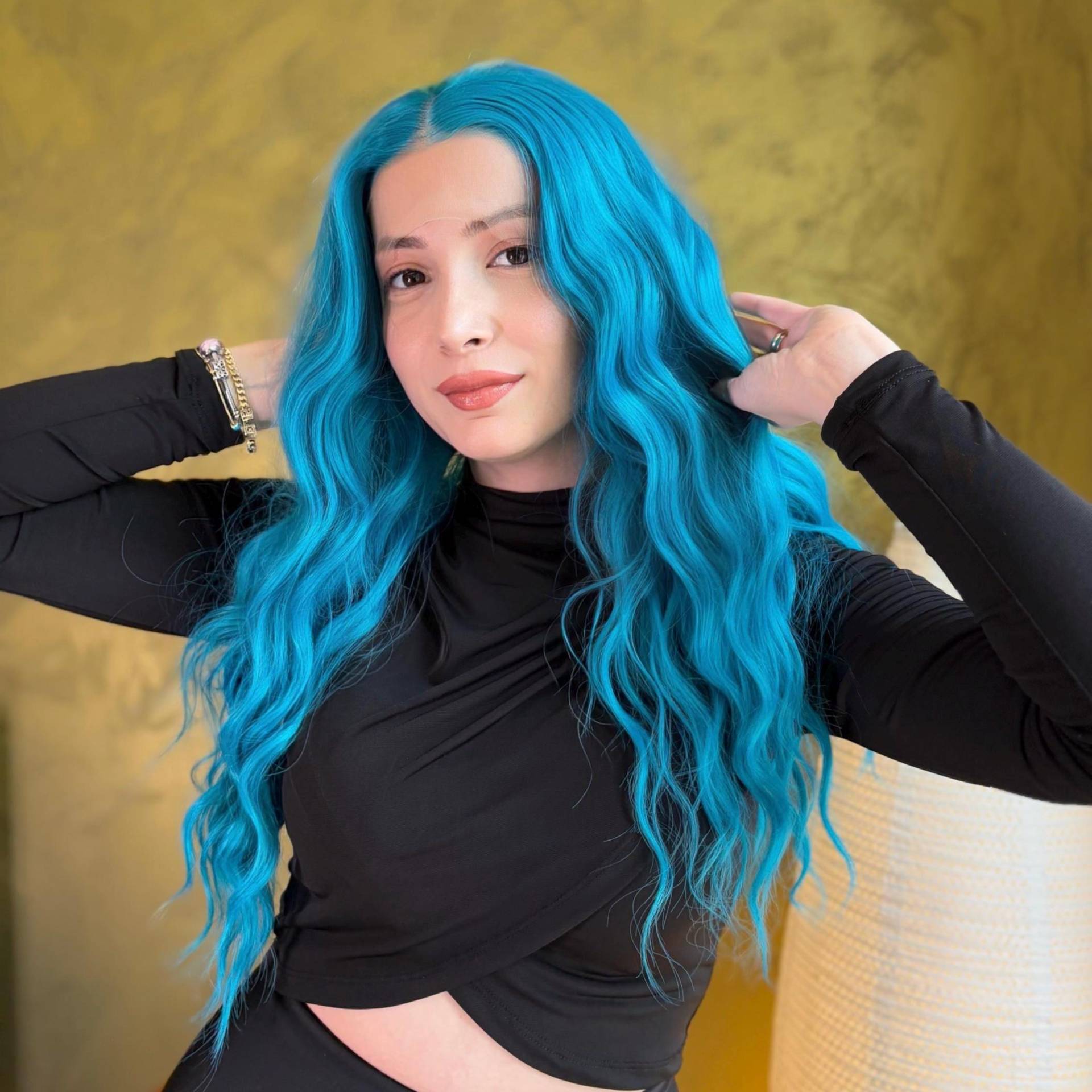 Lange Gewellte Teal Blue Lace Front Perücke, Fette Statement-Haar-Perücke, Voluminöse Blaue Glam Color Perücke Für Frauen von Etsy - Evanesswigs