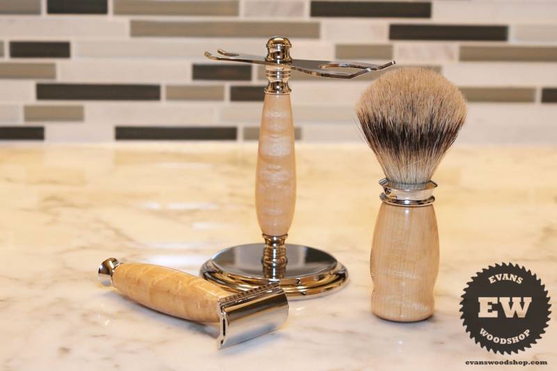 Herren Rasierkit - Birdseye Ahorn Holz Handgemachte Rasierset Mit Rasierstand, Rasierpinsel & Rasierer Vatertagsgeschenk, Trauzeuge Geschenk von Etsy - EvansWoodshopCo