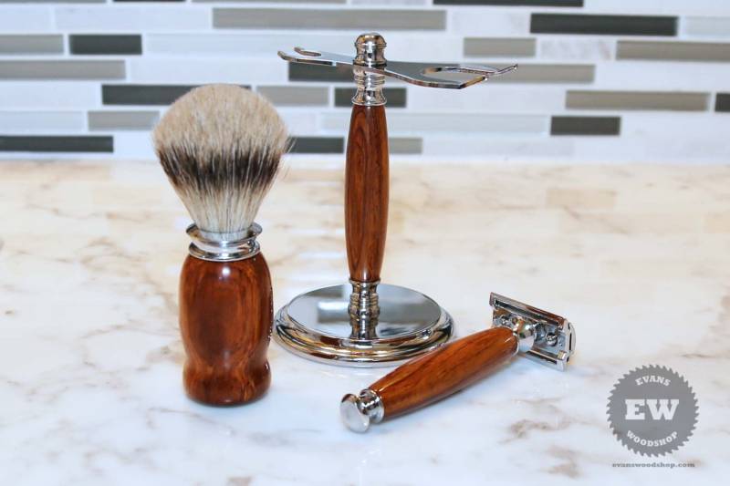 Rasieren Sie Kit - Rosenholz Handgemachte Rasierset Mit Rasieren Stand Rasieren, Pinsel & Razor Geschenk Zum Vatertag, Trauzeugen von Etsy - EvansWoodshopCo