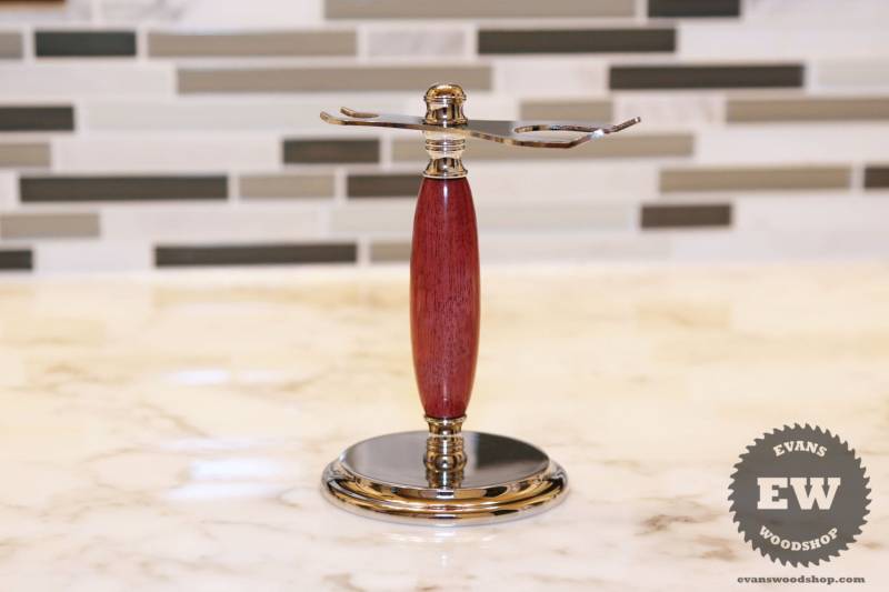 Rasur Stand - Amaranth Holz Rasierer Und Bürstenhalter von Etsy - EvansWoodshopCo