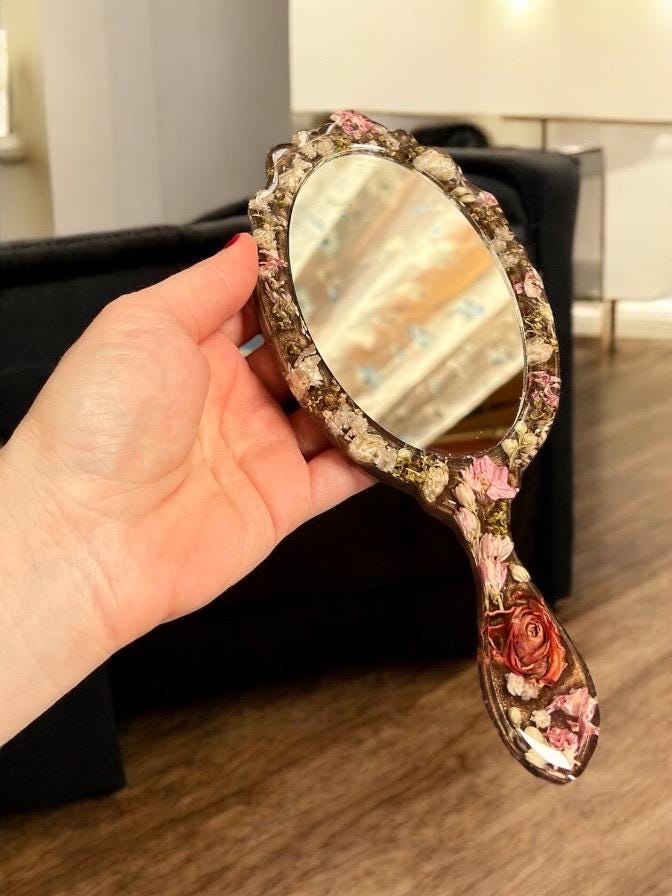 Harz-Spiegel Mit Getrockneten Blumen, Von Der Natur Inspiriertes Handgemachtes Dekor, Boho Floral Kosmetikspiegel, Harz-Florales Geschenk von Etsy - Evleanro