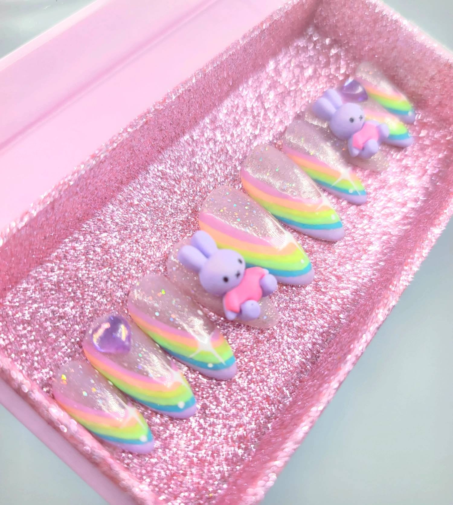 Glitter Galaxy Pastell Rainbow/Kawaii Nägel Mandel Glitzer Presse Auf von Etsy - ExpressnailsDesigns