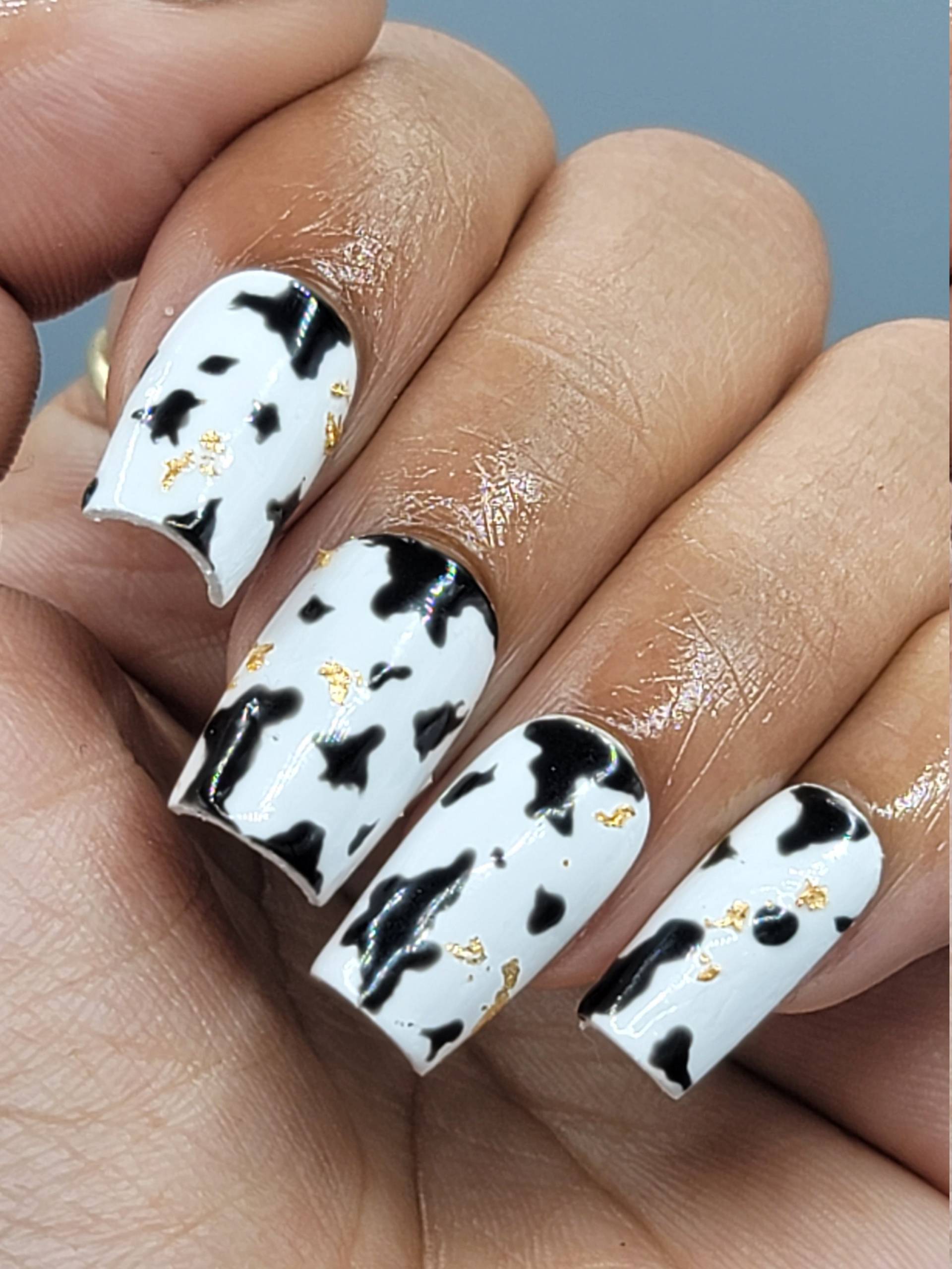 Kuh Fell Nägel/Drücken Sie Auf Die Kurze Muster von Etsy - ExpressnailsDesigns