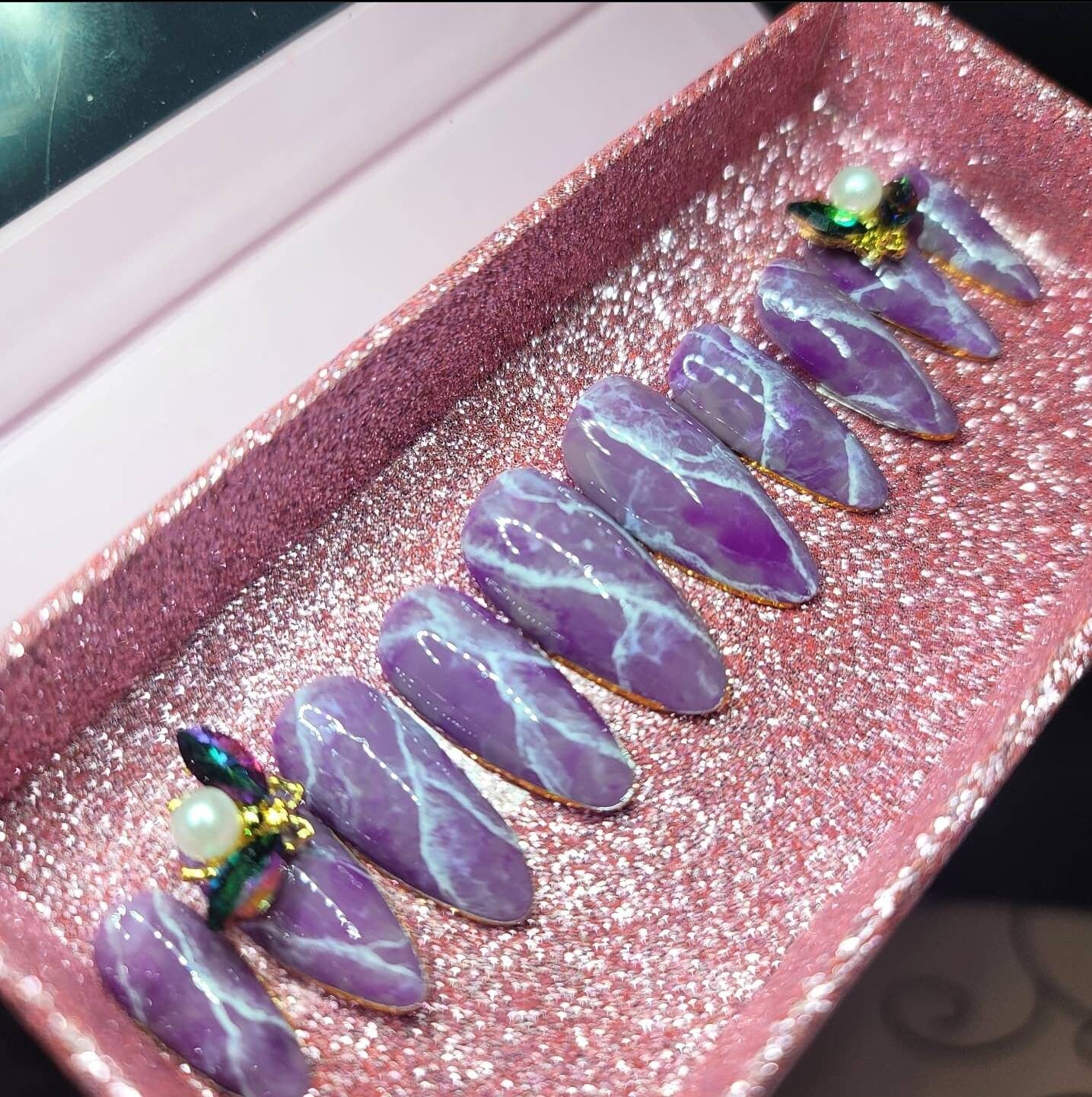Lila Marmor Nägel/Drücken Sie Auf Die Elegante von Etsy - ExpressnailsDesigns