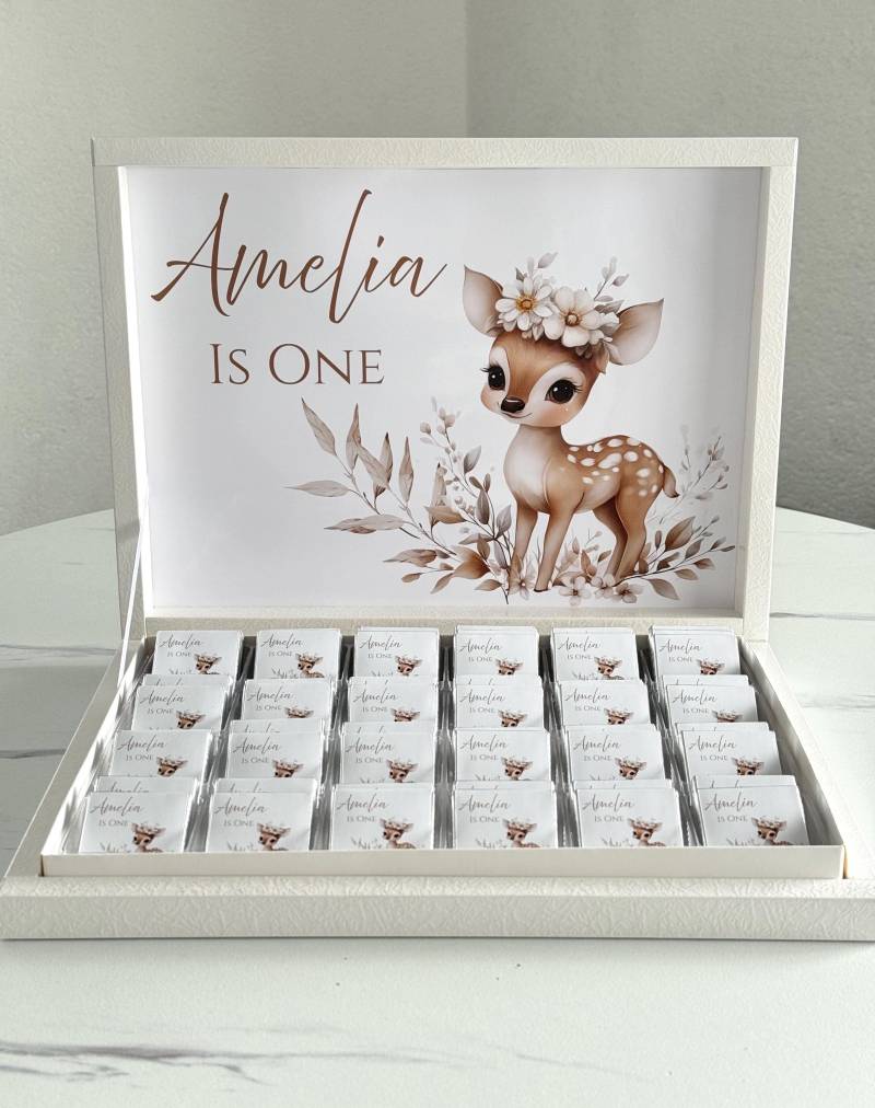 Personalisierte Schokobox Baby | Gastgeschenk 1. Geburtstag Mädchen Schokolade Mit Name Taufe, Party, Reh Design von Etsy - EymaKunst
