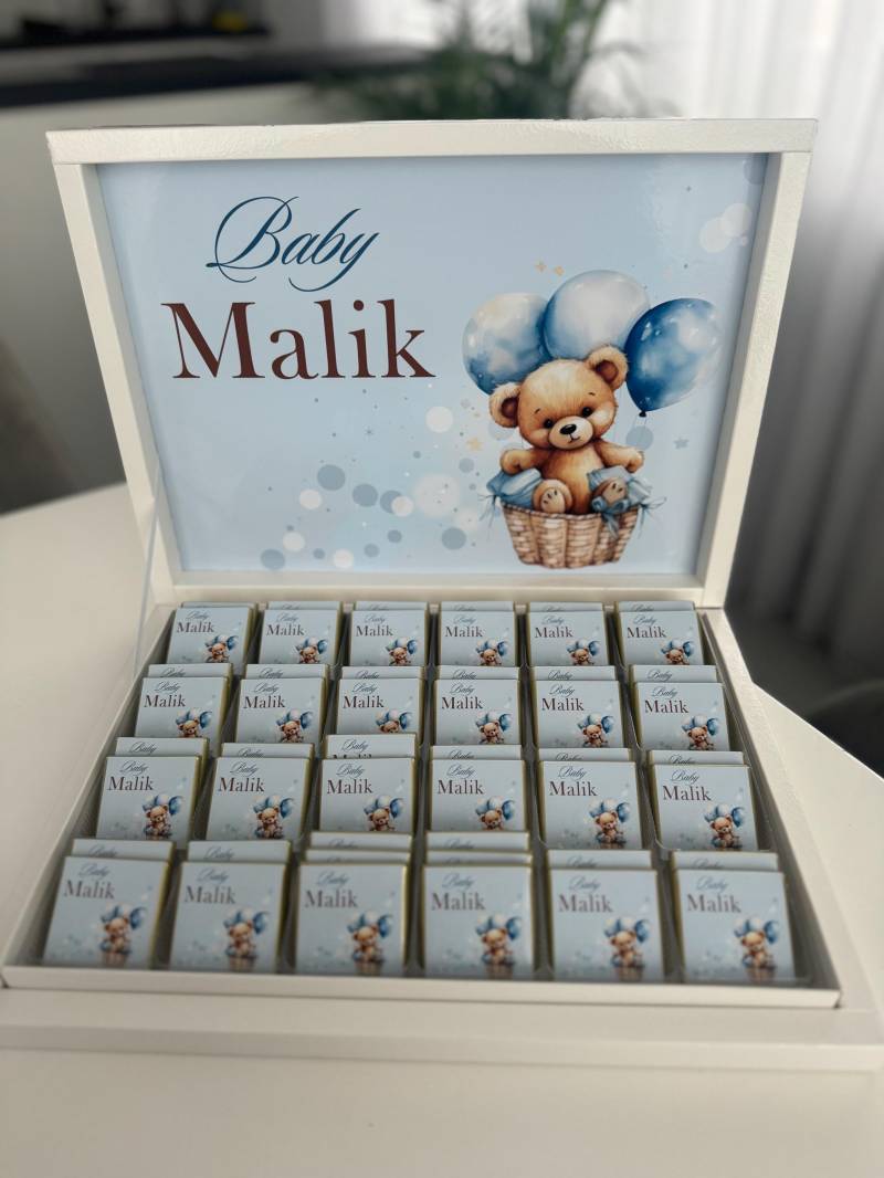 Personalisierte Schokobox Zur Geburt Baby Geschenk Mit Name Taufgeschenk Junge Geschenkidee Geschenkbox Teddy Gastgeschenk von Etsy - EymaKunst