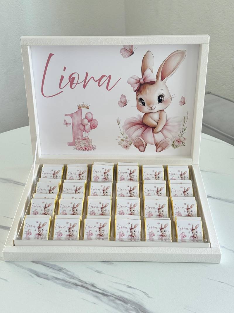 Personalisierte Schokolade 1. Geburtstag Mädchen -Gastgeschenke Kindergeburtstag - Schokoladen Gastgeschenk Mit Name Baby Party von Etsy - EymaKunst