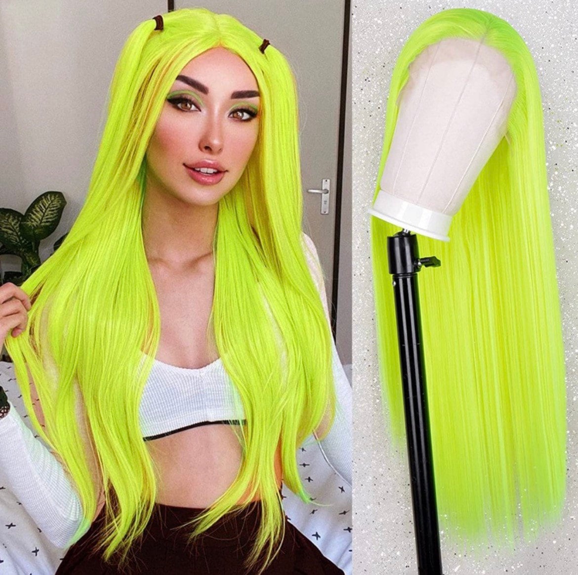 22" Fluoreszierende Grüne Gerade Spitzen-Perücke Neu von Etsy - FASHIONDEITY