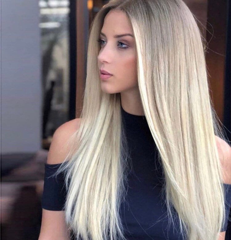 22" Hellblondes Ombre - Mit Braunen Wurzeln Gerade Spitze Vorne Glue-Less Celeb Perücke Neu von Etsy - FASHIONDEITY