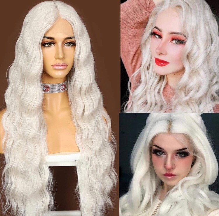 24" Weiße Platinblonde Sommer Wellige Spitze Front Perücke Neu 5" Vordere Mittelteil von Etsy - FASHIONDEITY