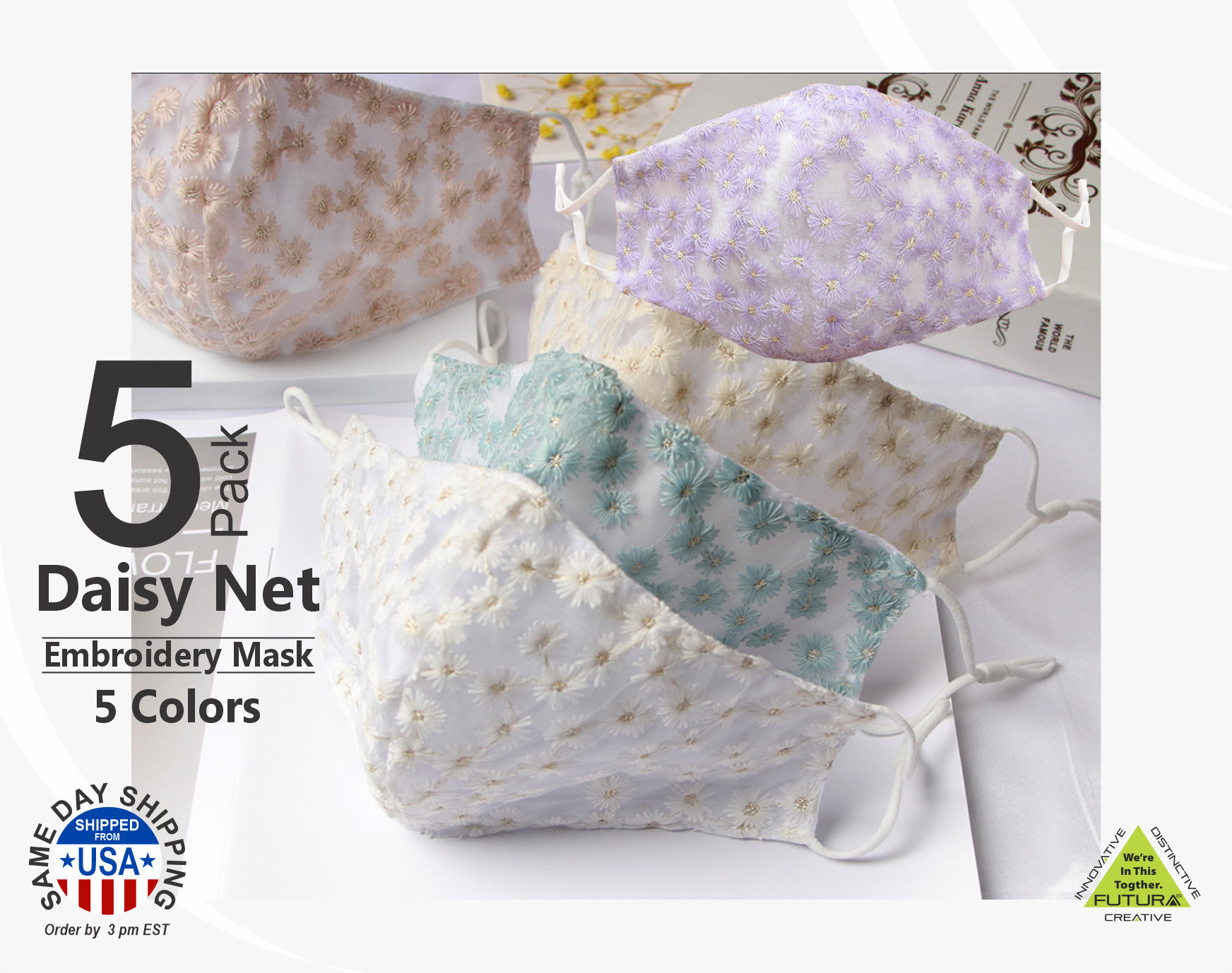 5 Color Pack Daisy Net Embroidery Multi-style-Mesh Waschbare Baumwoll-Gesichtsmaske von Etsy - FUTURASUBLIMATION