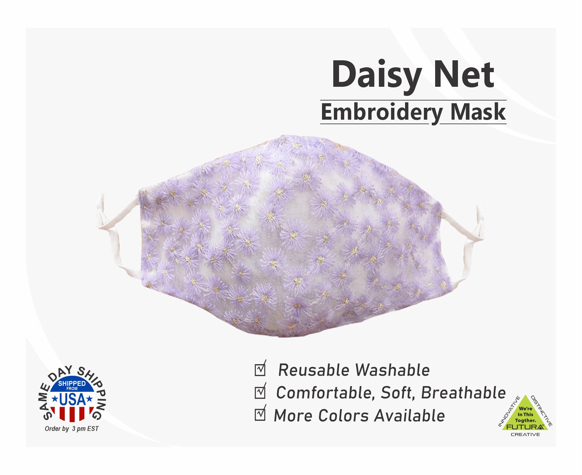 Daisy Net Embroidery Multi Style Netz Waschbare Baumwoll Gesichtsmaske - Lila von Etsy - FUTURASUBLIMATION