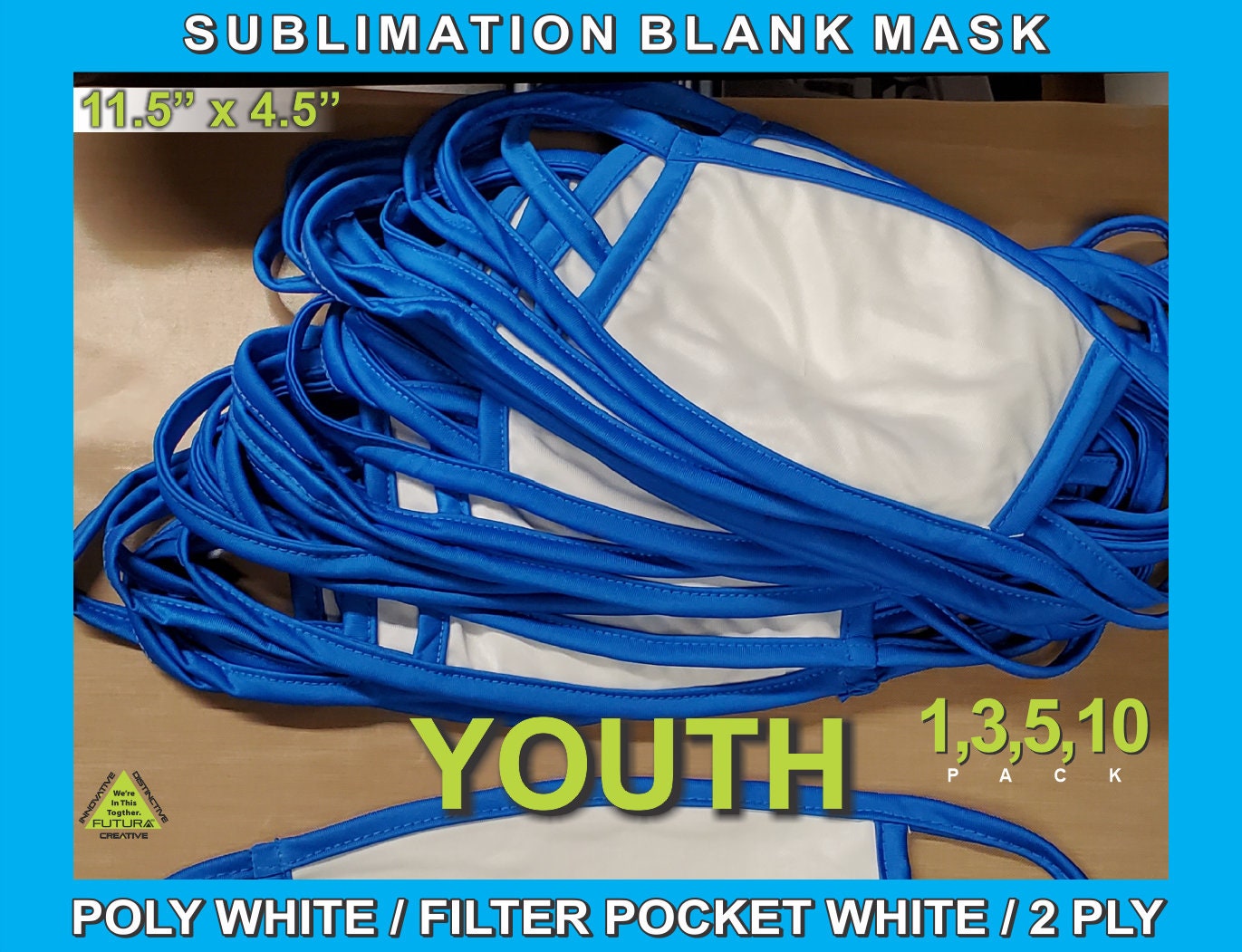 Royal Blue Trim Jugend Weiß Sublimationsrohlinge Maske - 11, 5 ″ X 4, 5 Erhältlich 1, 3, 5, 10 Verpackung. Farbe Ziermaske von Etsy - FUTURASUBLIMATION