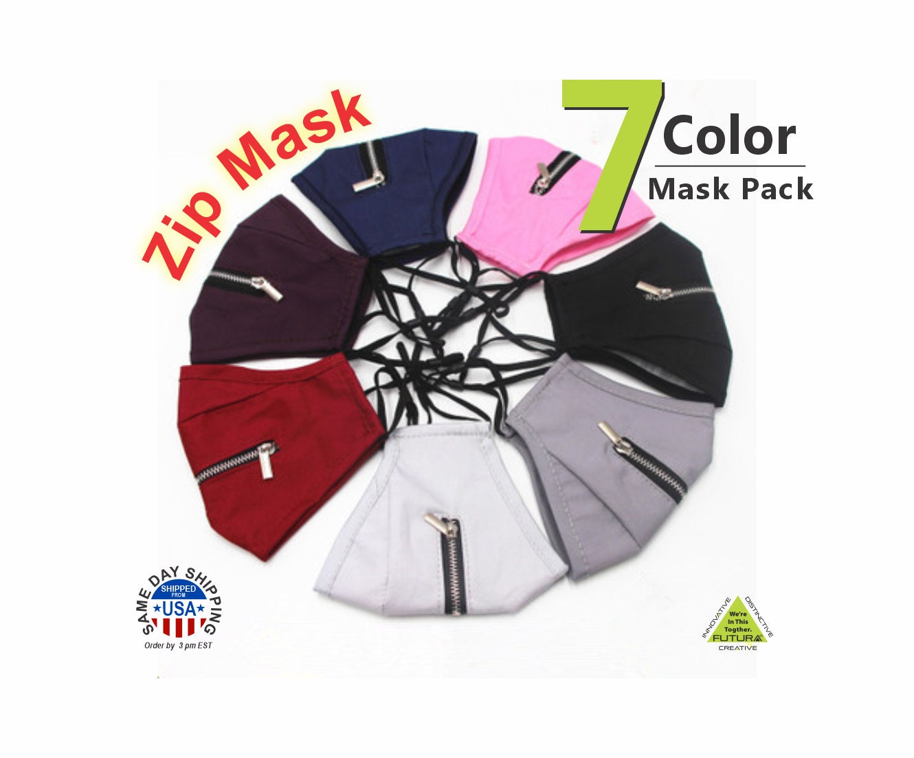 Zip Cotton Mask 7 Color Pack Waschbare Wiederverwendbare Maske Für Erwachsene Und Jugendliche Fit von Etsy - FUTURASUBLIMATION