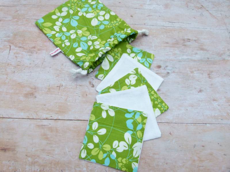 Wiederverwendbare Kosmetikpads, Reinigungspads, Cotton Rounds/5-Er Set Mit Säckchen Blätter Auf Grün von Etsy - Fabelhaftewerkstatt
