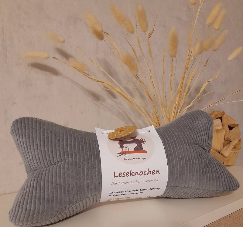 Cord - Leseknochen Nackenkissen 36x18 cm Grau von Etsy - FadenSpektakel