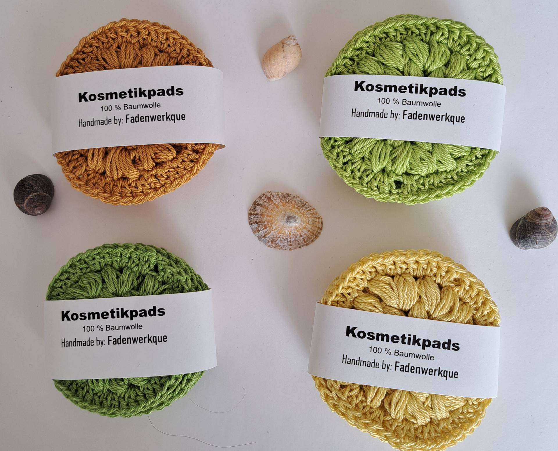Nachhaltige Kosmetikpads/Abschminkpads Aus Baumwollgarn, Gehäkelt, Unifarben, Versch. Farben Gold, Apfel, Basilikum, Zartgelb, 4Er Pack Nachhaltige Kosmetikpads/Abschminkpads Aus Baumwollgarn, Gehäkelt, Unifarben, Versch. Farben Gold, Apfel, Basilikum, Zartgelb, 4Er Pack von Etsy - Fadenwerkque