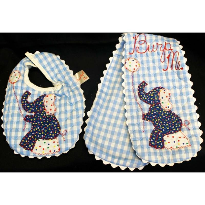 Patchkraft Baby Lätzchen Spucktuch-Set Glücksbringer Elefant Blau Vichy-Karo von Etsy - AtticFairies
