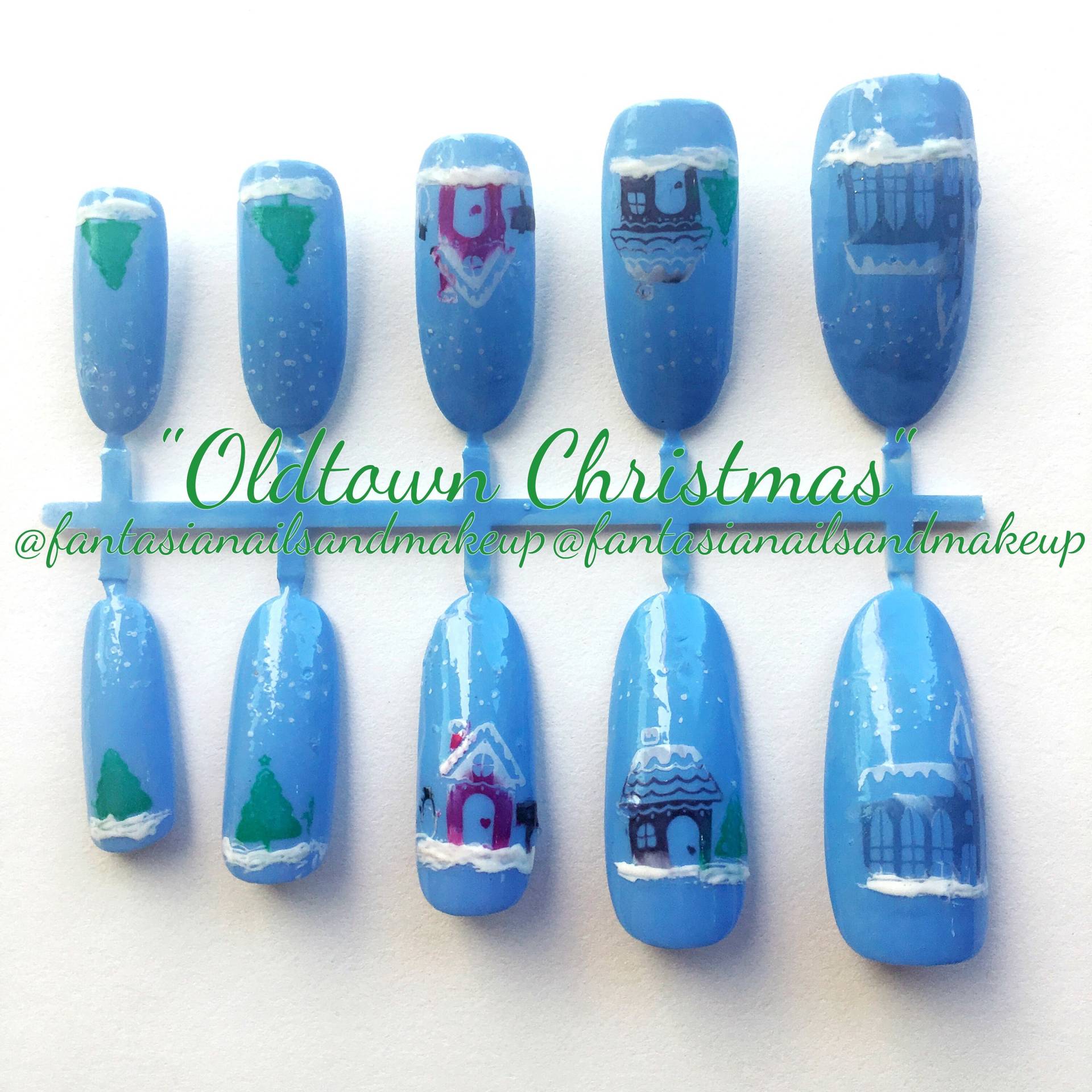 Blaue Weihnachtsfeiertagsnägel - Schneenägel Auf Die Nägel Drücken Kleben Kunstnägel Künstliche Ovale Acrylnägel von Etsy - FantasiaNails