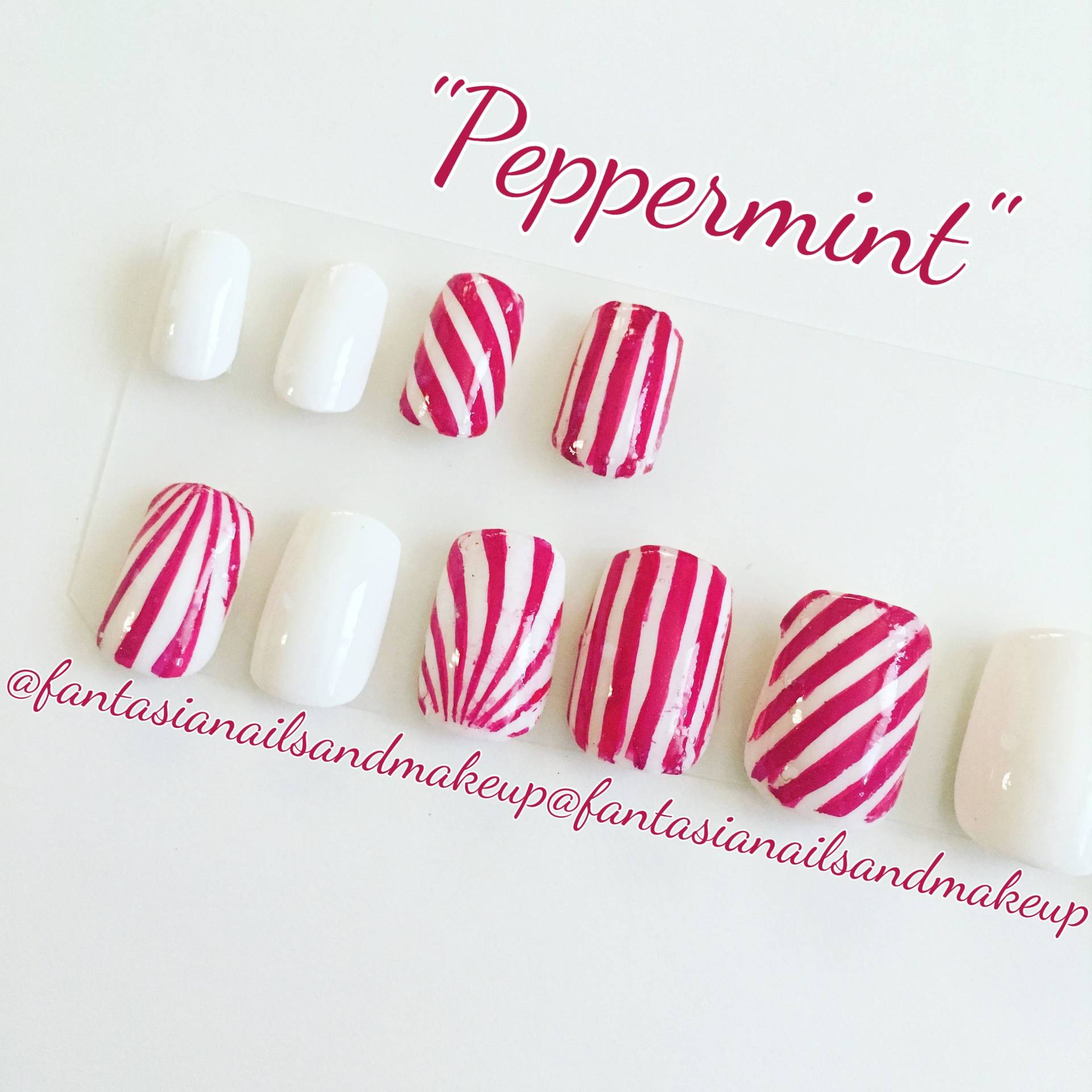 Candy Cane Press On Nails Pfefferminz-Weihnachts-Quadrat-Falsche Nagel-Set von Etsy - FantasiaNails
