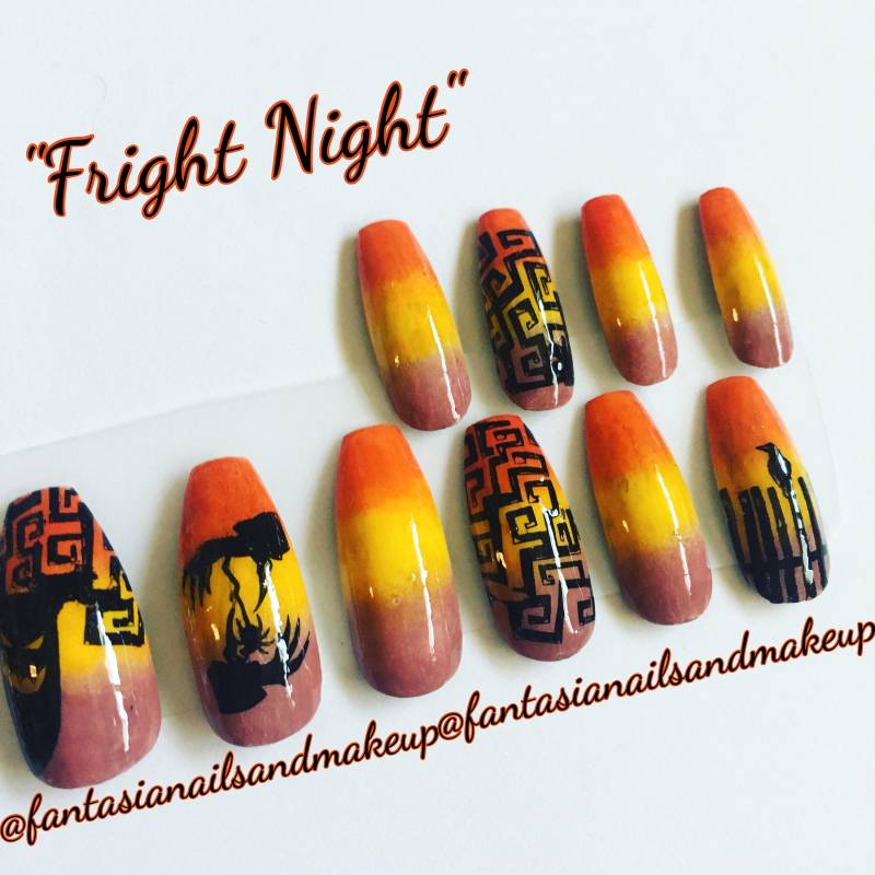 Halloween Press On Nails Tim Burton Ombre Künstliche Nägel von Etsy - FantasiaNails