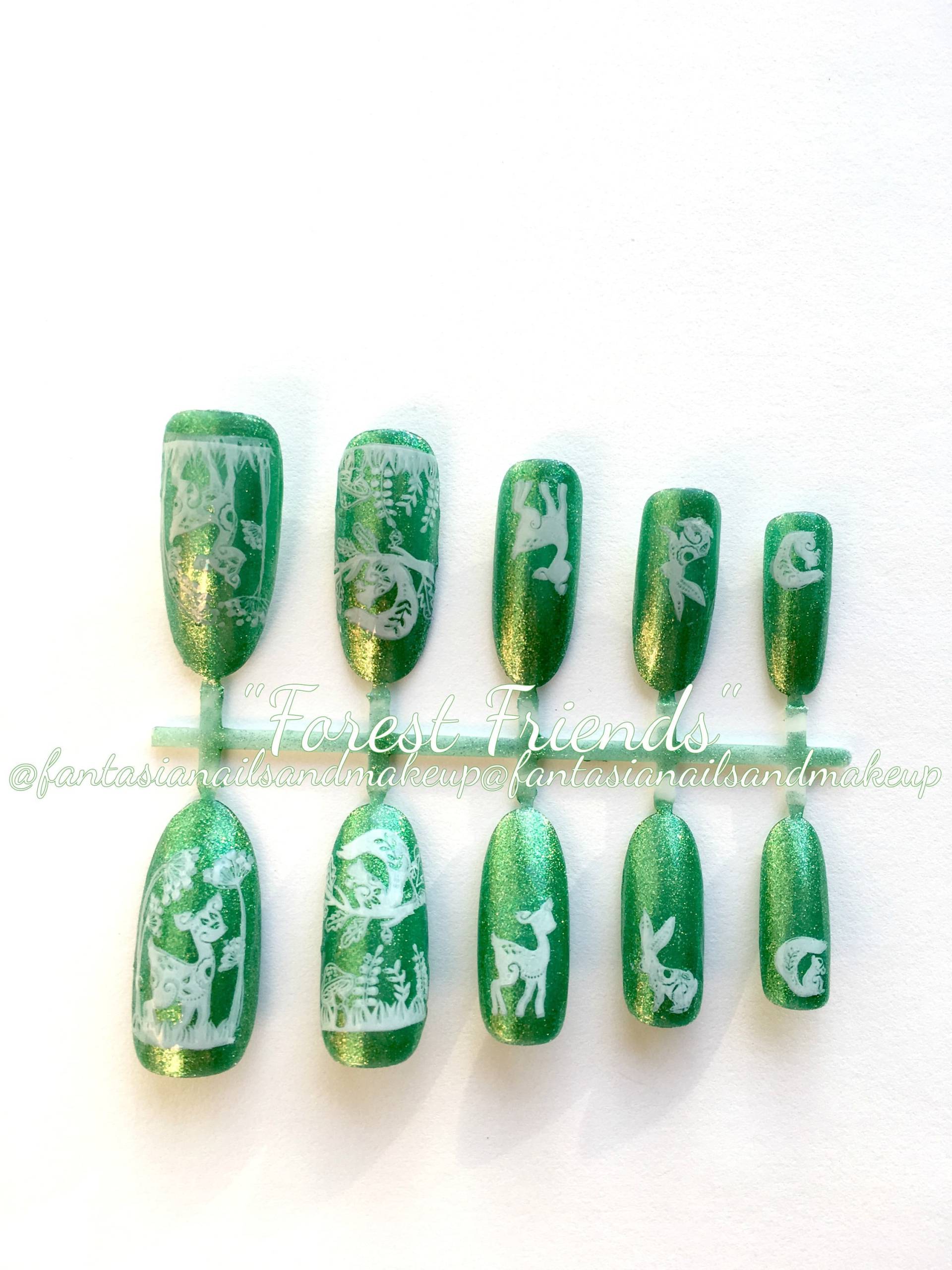 Hirsch Nägel, Federnägel, Drücken Sie Auf Die Kleben Nägel Auf, Künstliche Falsche Acrylnägel, Klebenägel, Häschennägel von Etsy - FantasiaNails