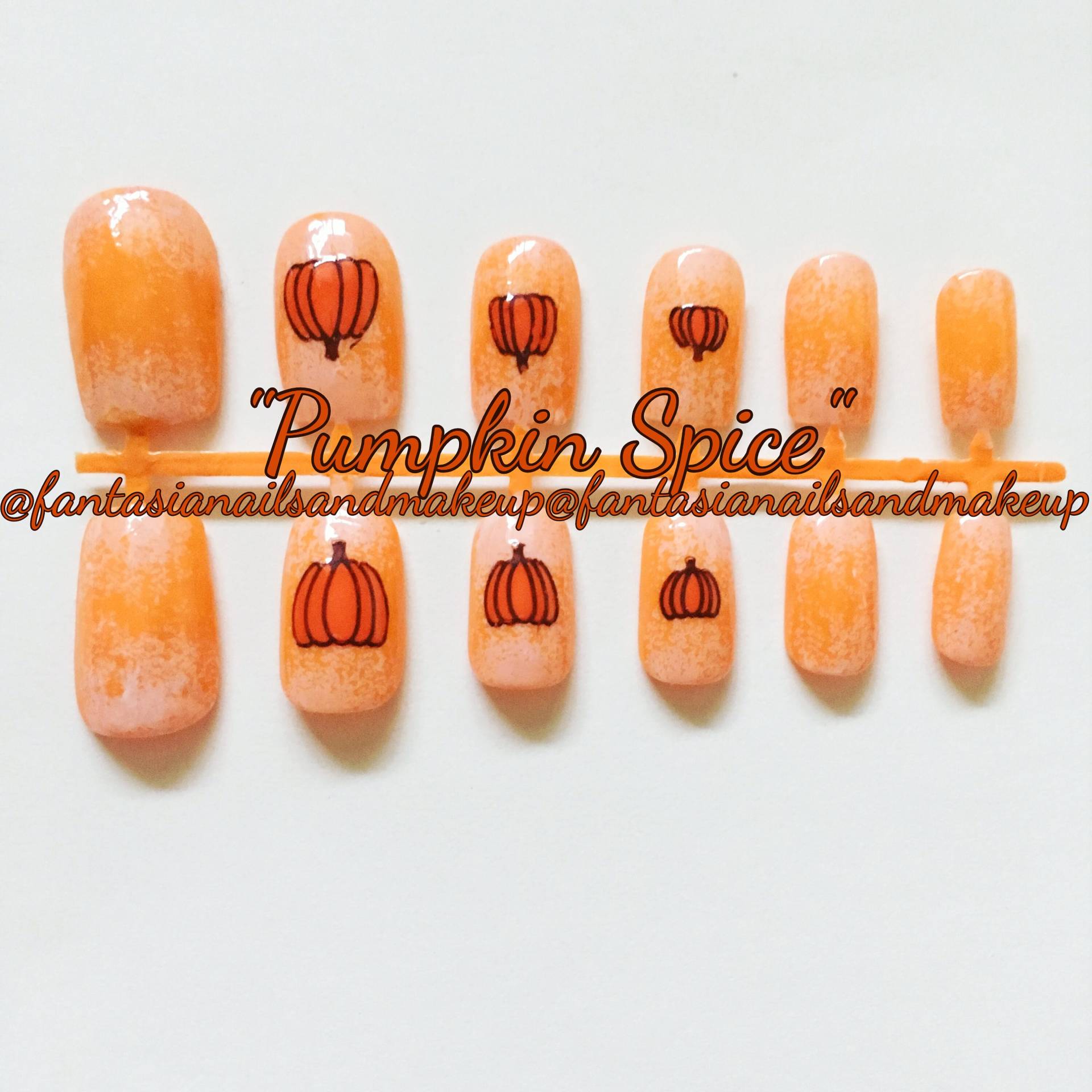 Orange Kürbis-Press-On-Nägel Herbst-Dankes-Quadrat Gefälschte Nägel von Etsy - FantasiaNails