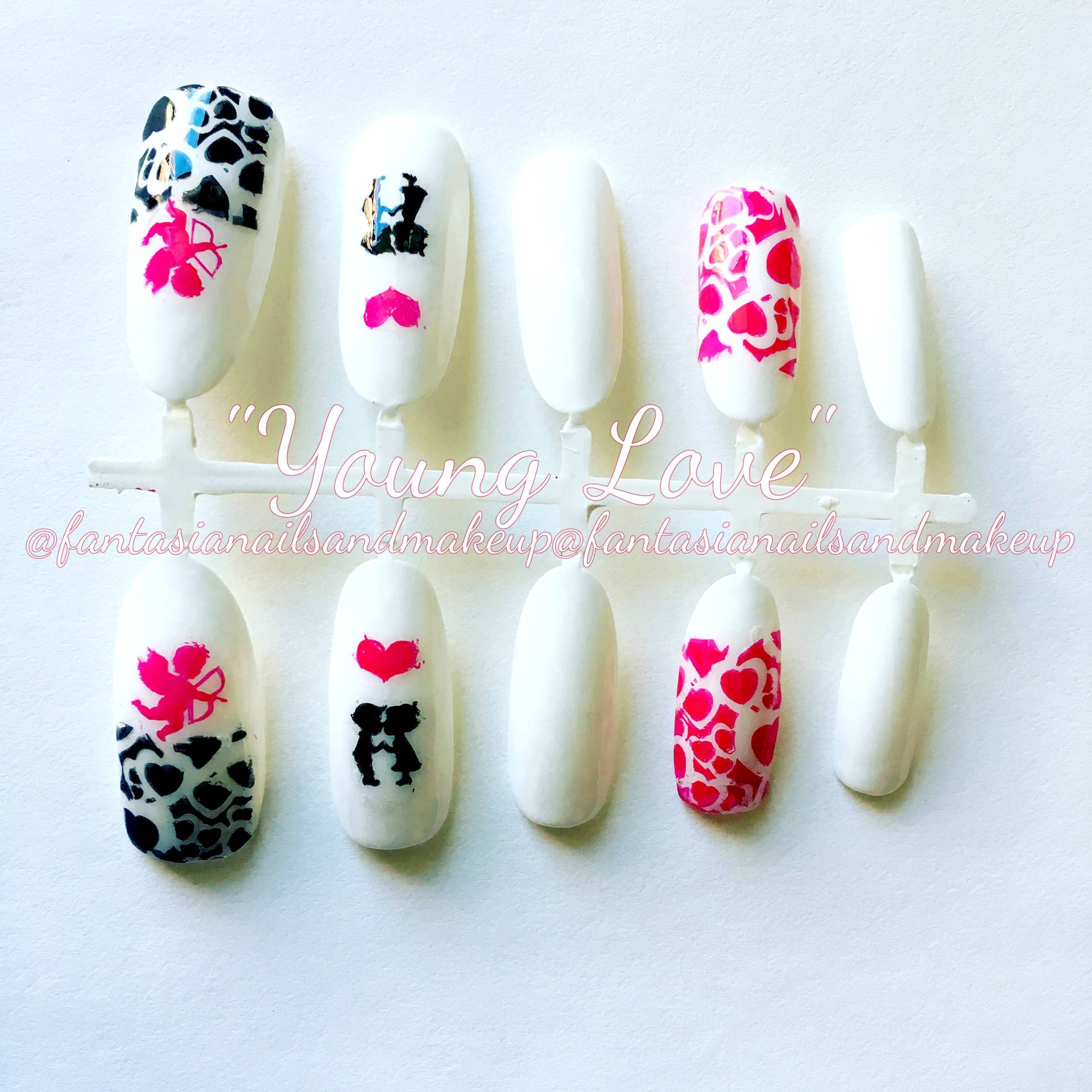 Valentinsnägel, Herznägel, Nägel Drücken, Kleben, Künstlicher Nagel, Falsche Nägel, Kunstnägel, Acrylnägel, Aufkleben, Stiletto von Etsy - FantasiaNails