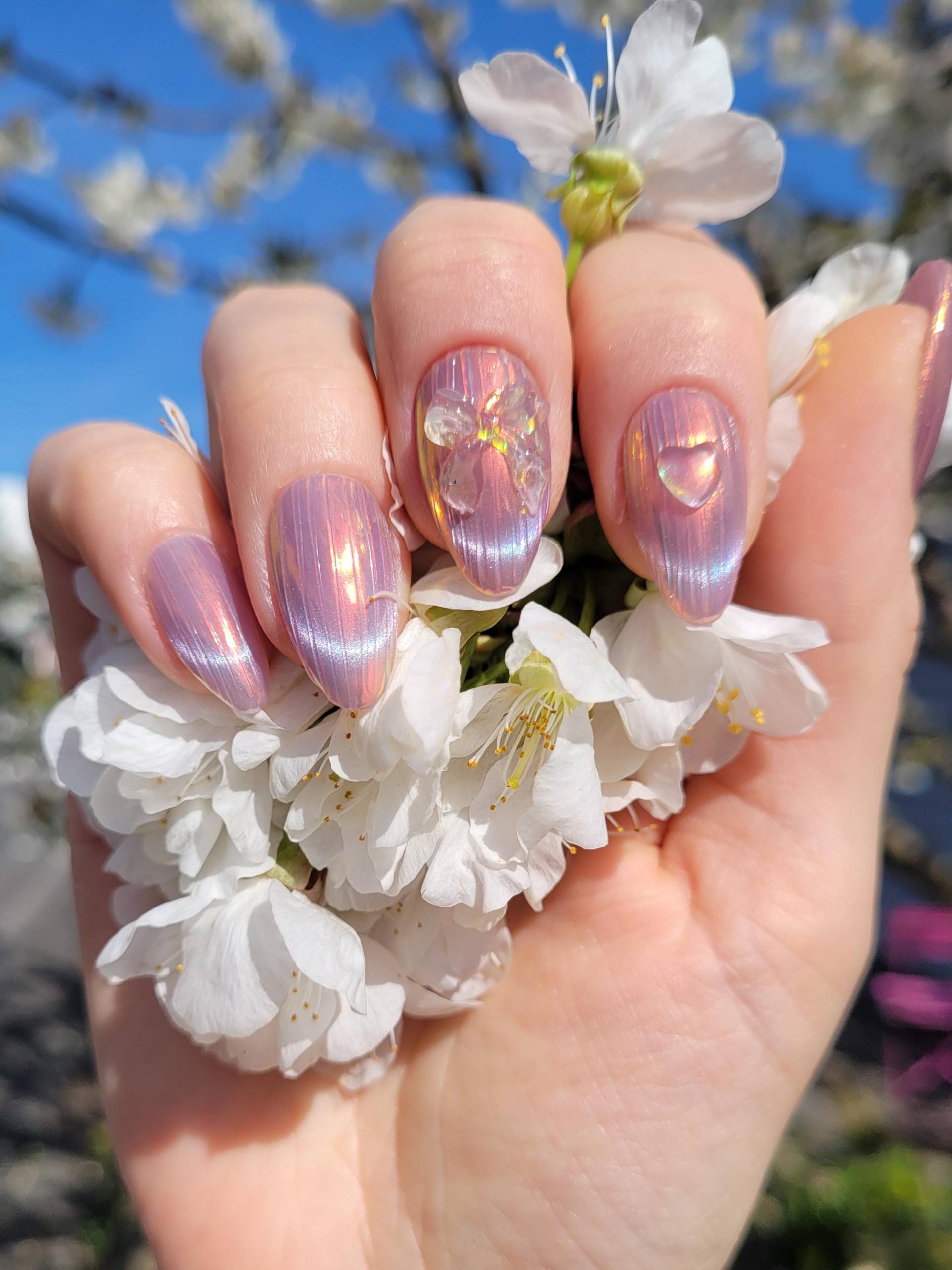 Irisierende Chrome Cateye Press-On-Nails - Mit 3D Herz U. Schleife -Süß, Verspielt & Trotzdem Edgy Custom Size Irisierende Chrome Cateye Press-On-Nails - Mit 3D Herz U. Schleife -Süß, Verspielt & Trotzdem Edgy Custom Size von Etsy - FarinaFeeDesign