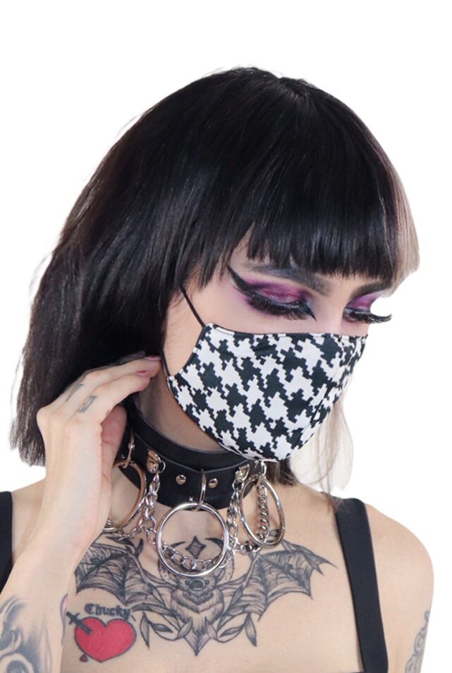 Houndstooth Schwarz Weiß Maske Ohne Nasenbrücke von Etsy - FatalEnvyApparel