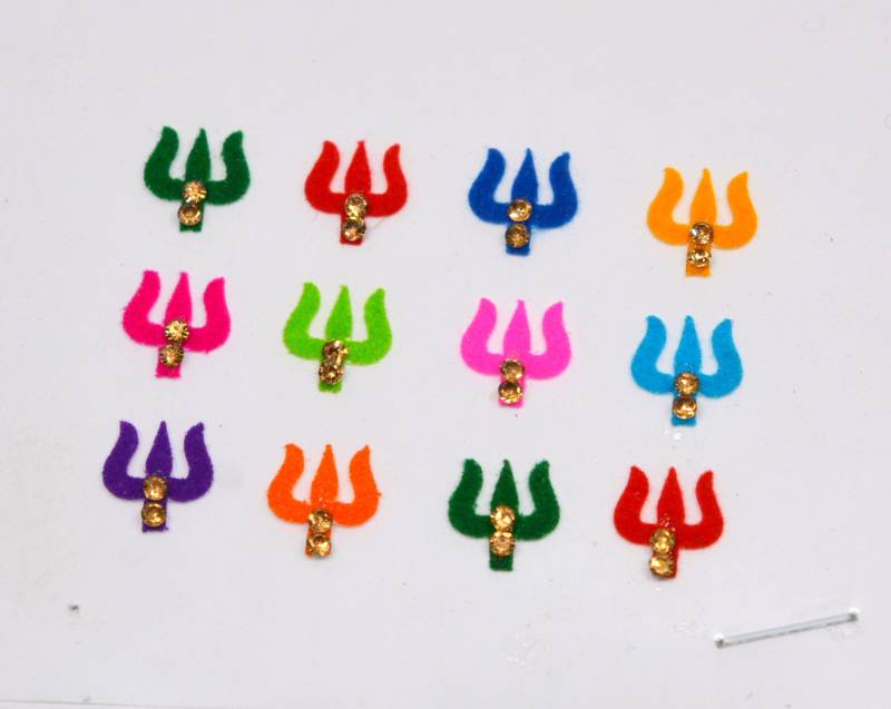Trident Form Bindi, Devine Multi Color Bindis, Stirn Bollywood Kostümtattoo, Hindu Bindi von Etsy - FeminaDeals