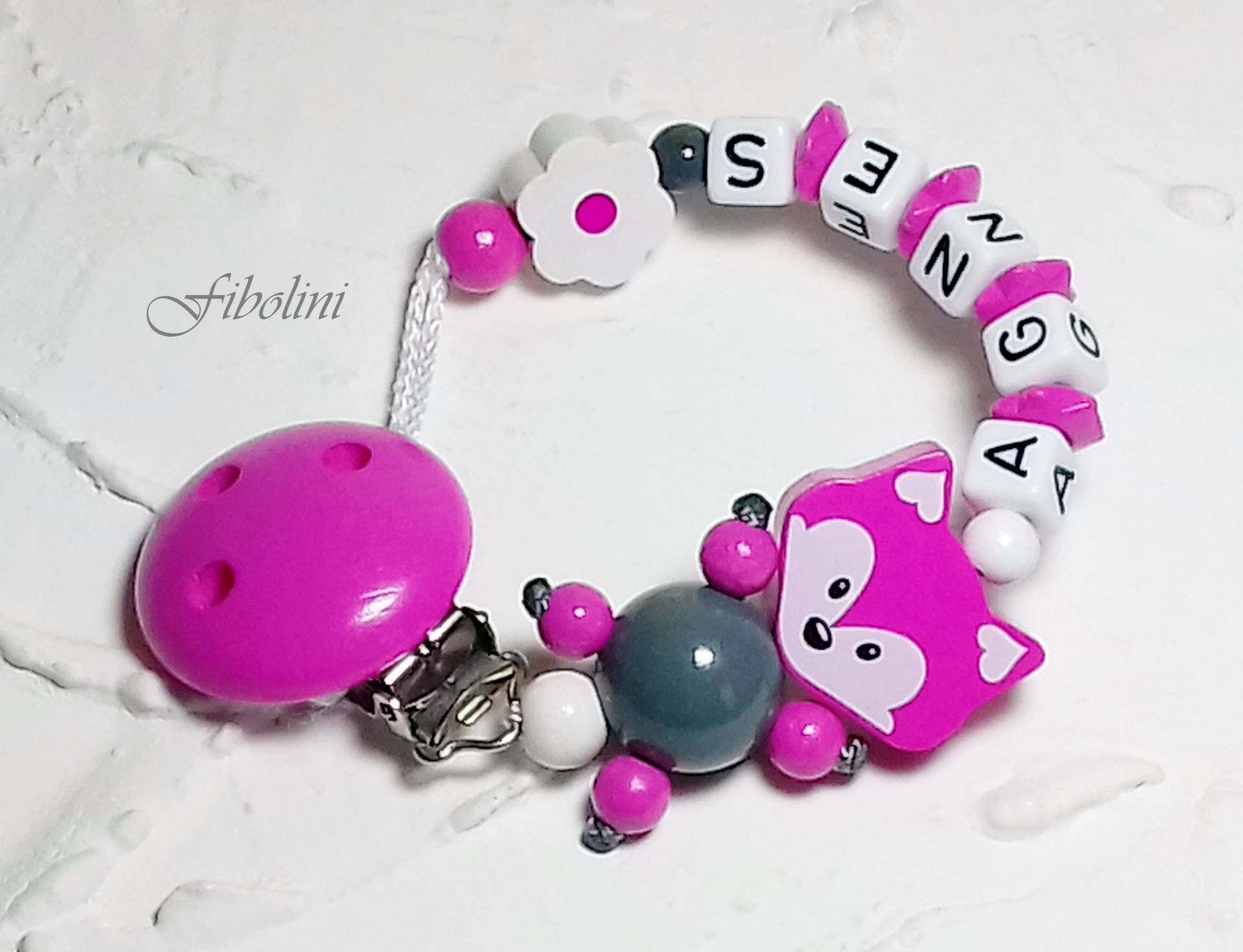 Schnullerkette 3-D "Füchsin" von Etsy - Fibolini
