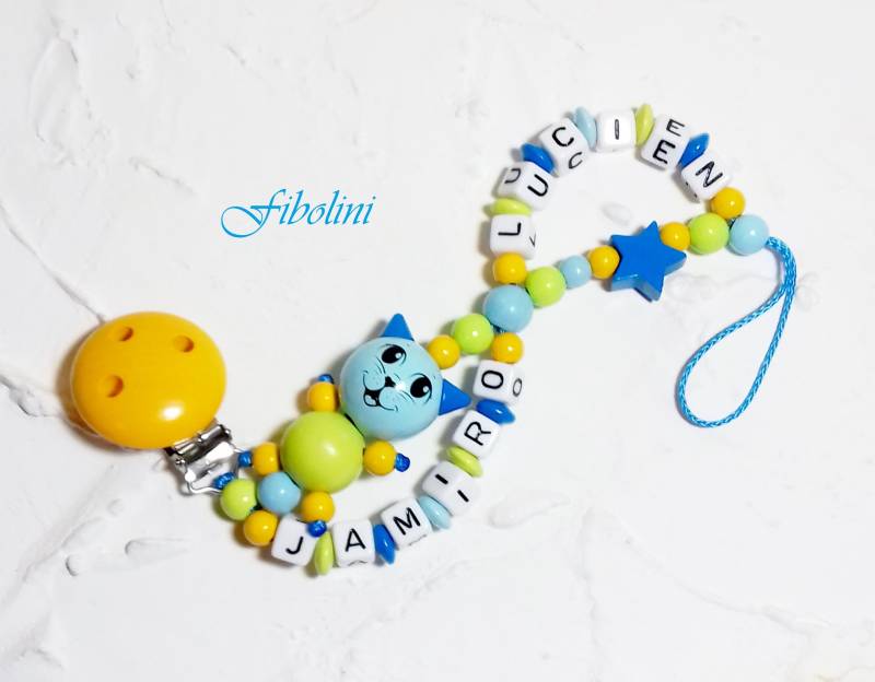 Schnullerkette 3-D Mit Doppelname "Katerchen". Nuckelkette, Schnullerhalter, Taufpatin Werden, Geschwister, Schnuller, Babygeschenke Mama von Etsy - Fibolini