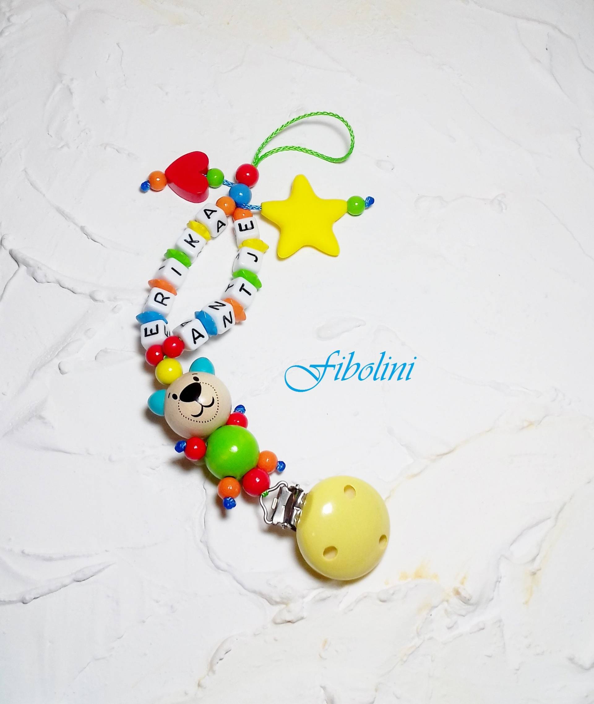 Schnullerkette 3-D Mit Wunschdoppelname "Regenbogen" von Etsy - Fibolini