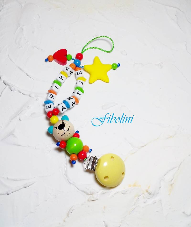Schnullerkette 3-D Mit Wunschdoppelname "Regenbogen" von Etsy - Fibolini